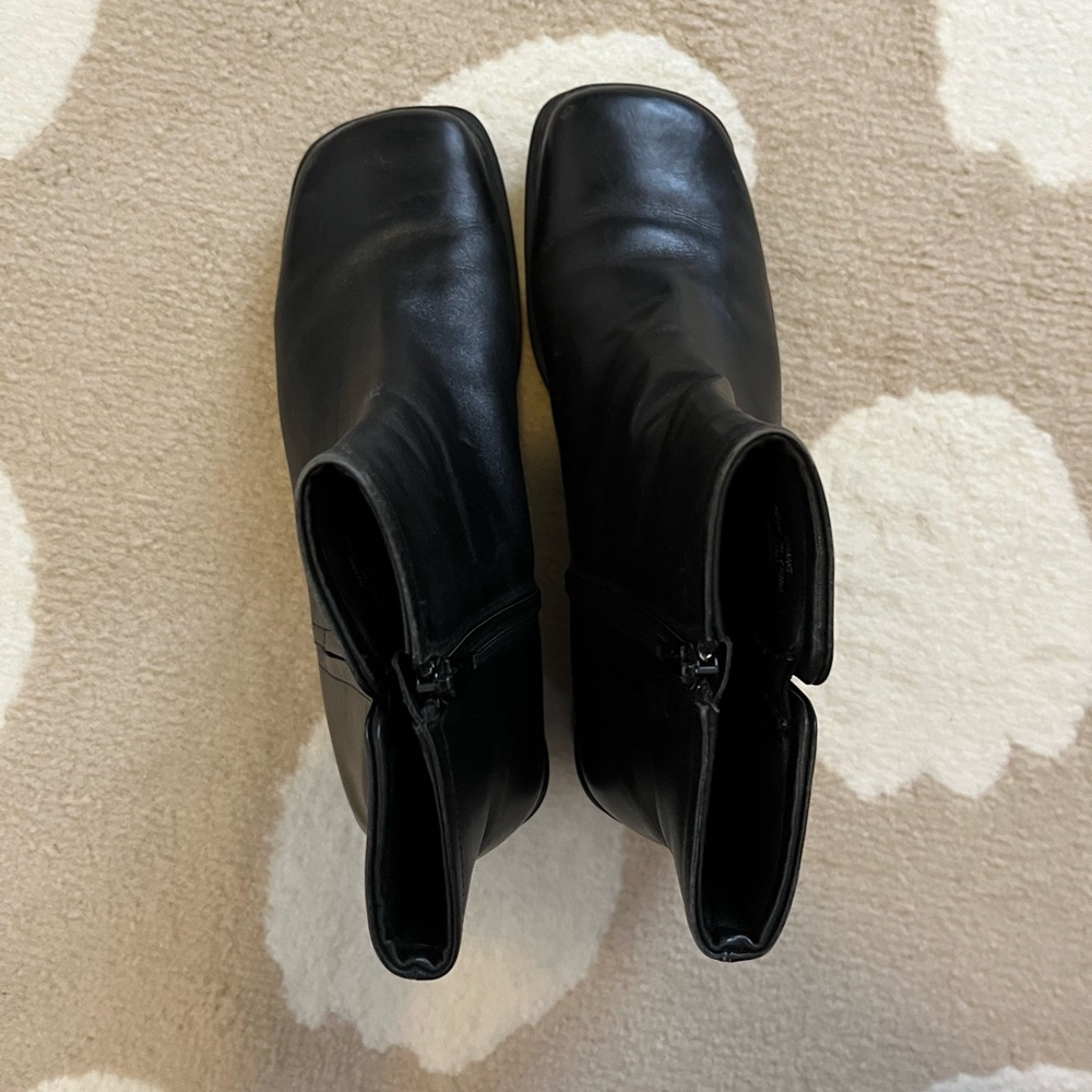 Square toe boots.